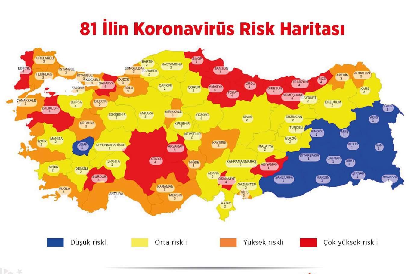 Sağlık Bakanı Koca, illerin "risk" haritasını paylaştı Sağlık Bakanı Koca, illerin "risk" haritasını paylaştı